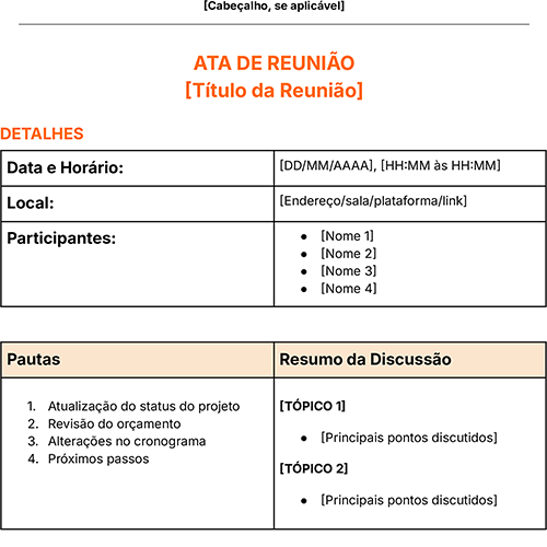 modelo de ata de reunião