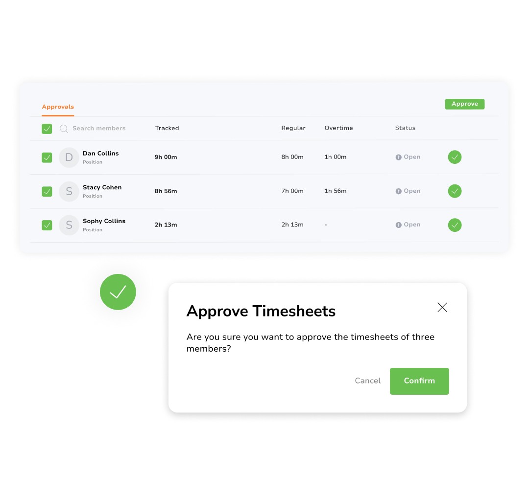 One-click timesheet approval for a team's hours
