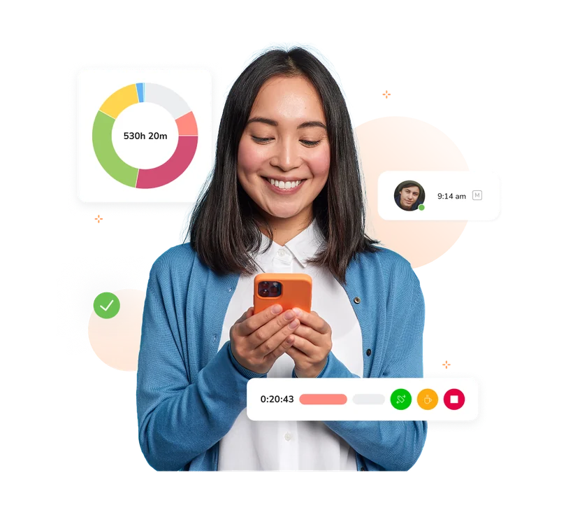 Employee clocking in with Jibble time tracking app on iPhone