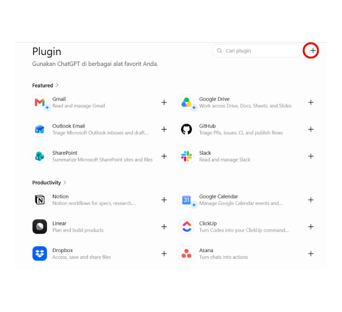 tambahkan plugin baru di chatgpt untuk mcp jibble