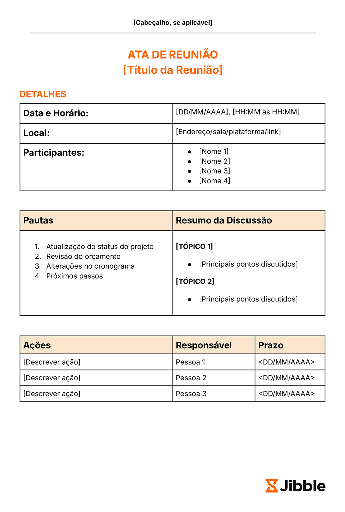 Modelo grátis de ata de reunião
