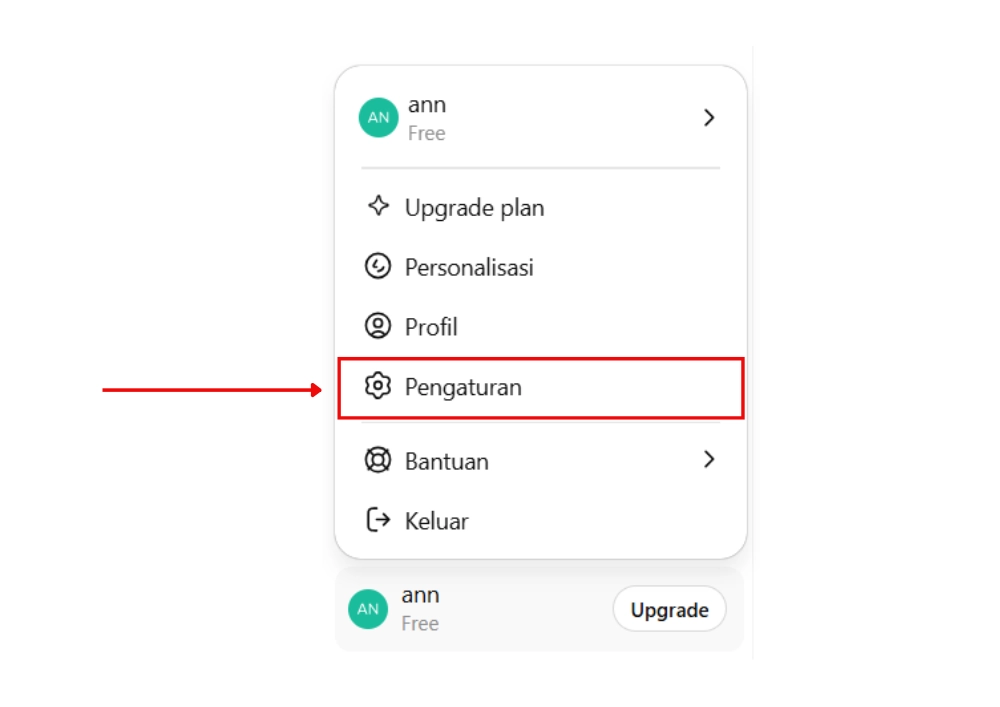 Menu pengaturan pada chatgpt untuk menghubungkan jibble