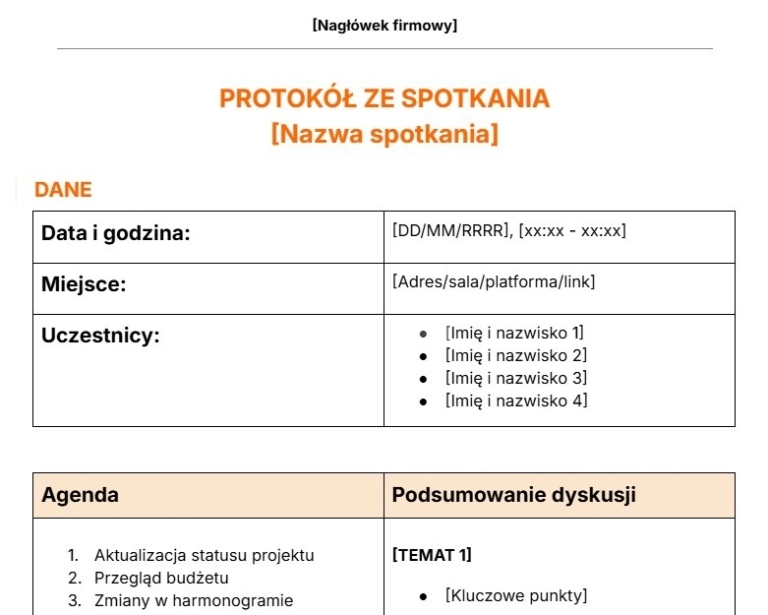 Darmowy szablon protokołu ze spotkania od Jibble