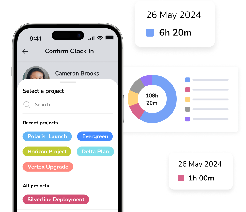 Jibble project time tracking on web and mobile