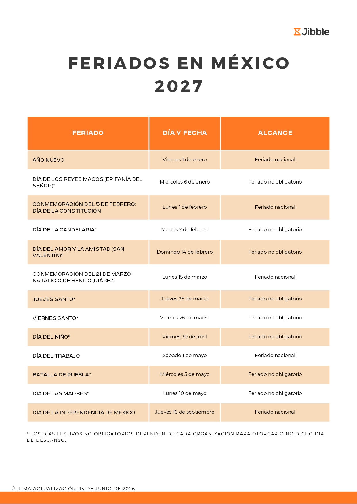 feriados en México en 2027