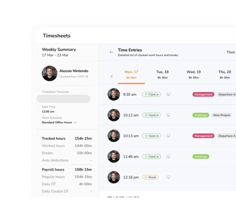 Timesheet app with employee time entries