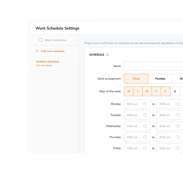 Creating work schedules in time tracking software
