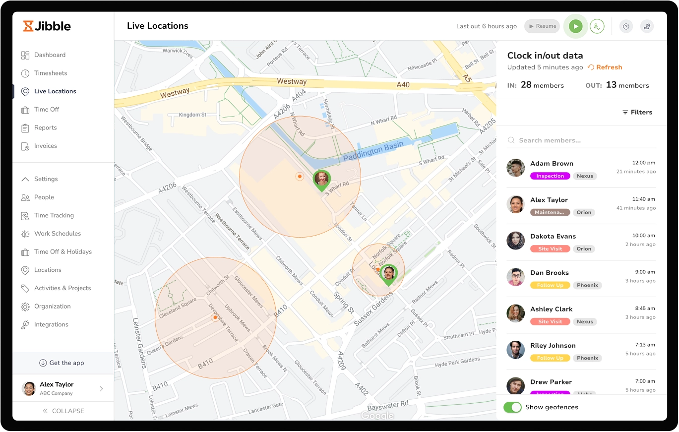 Live location tracker showing the whole team's real-time GPS positions on a map
