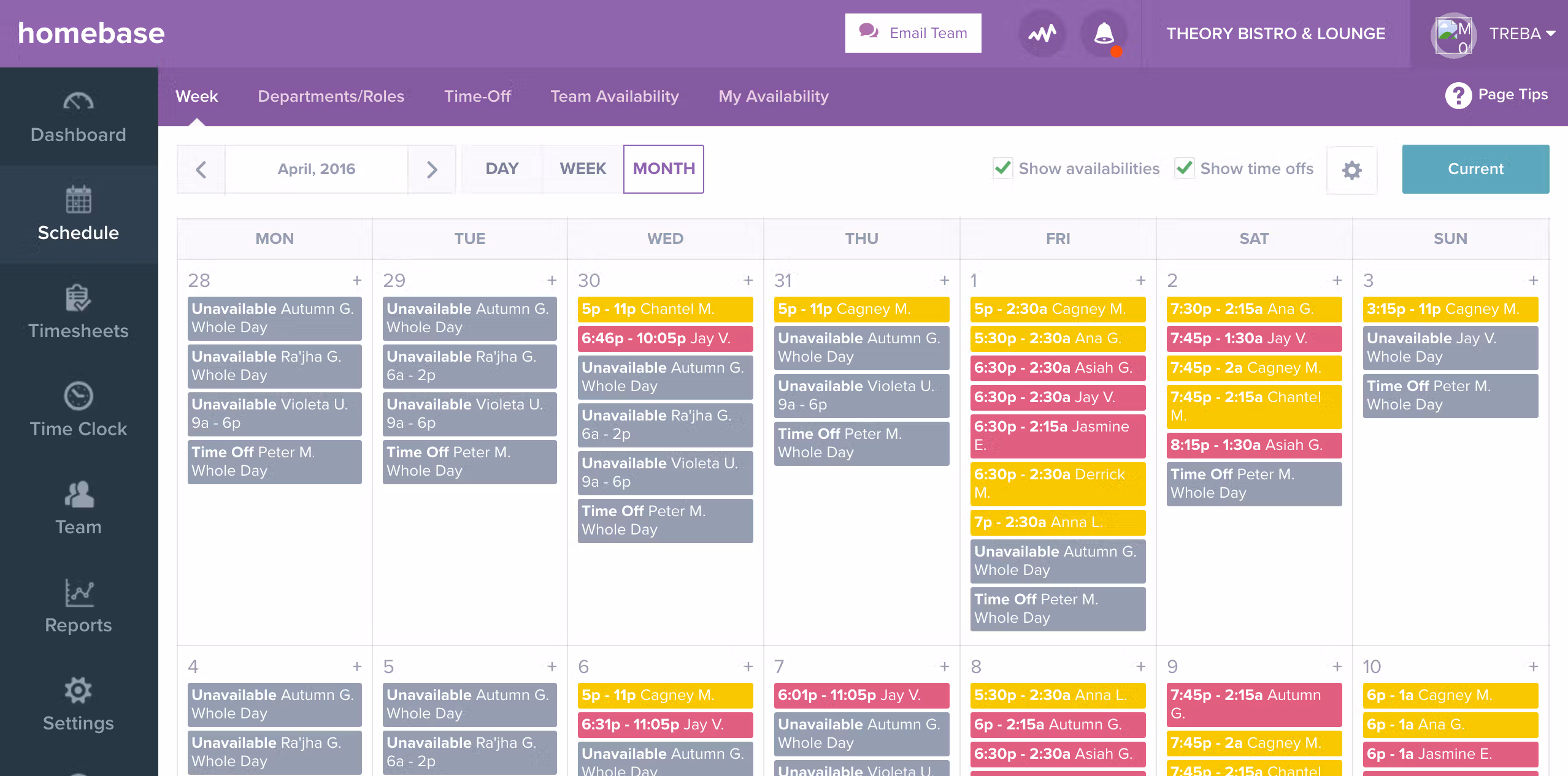 image of homebase dahsboard