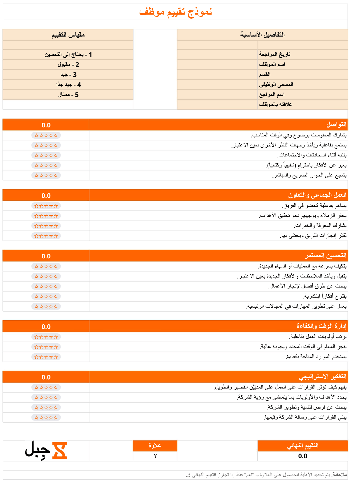 نموذج تقييم موظف مجاني