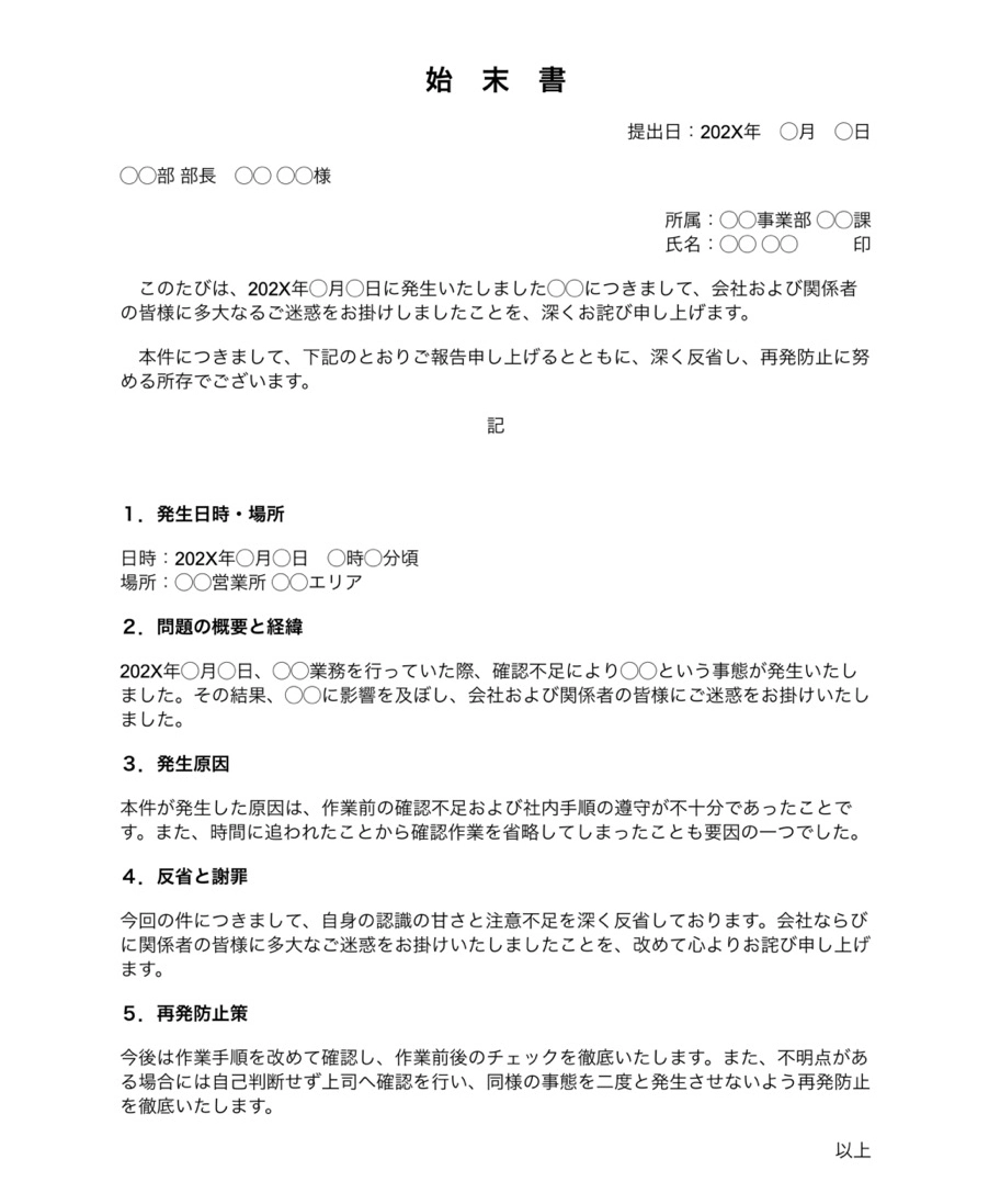 始末書雛型