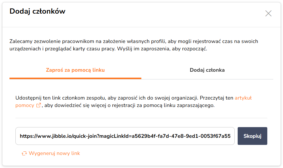 Dodawanie pracowników w Jibble.