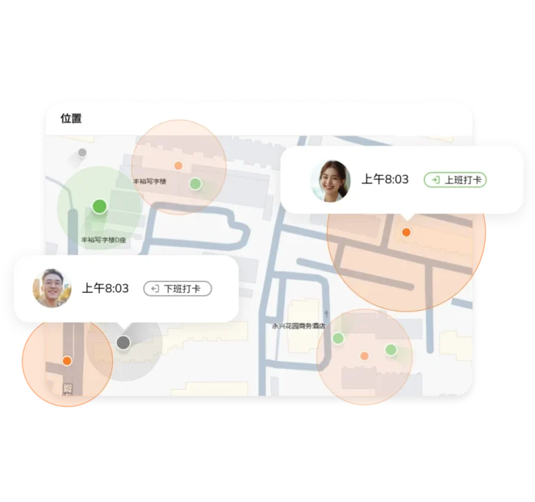 通过地理围栏限制打卡范围,仅允许在授权工作地点打卡。