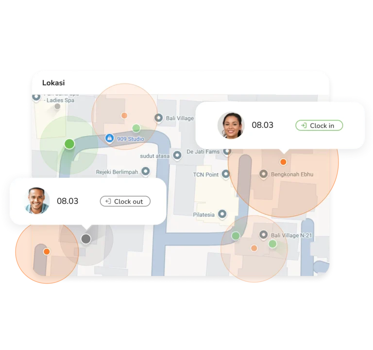 Software time tracking dengan geofencing untuk membatasi clock in hanya di area resmi