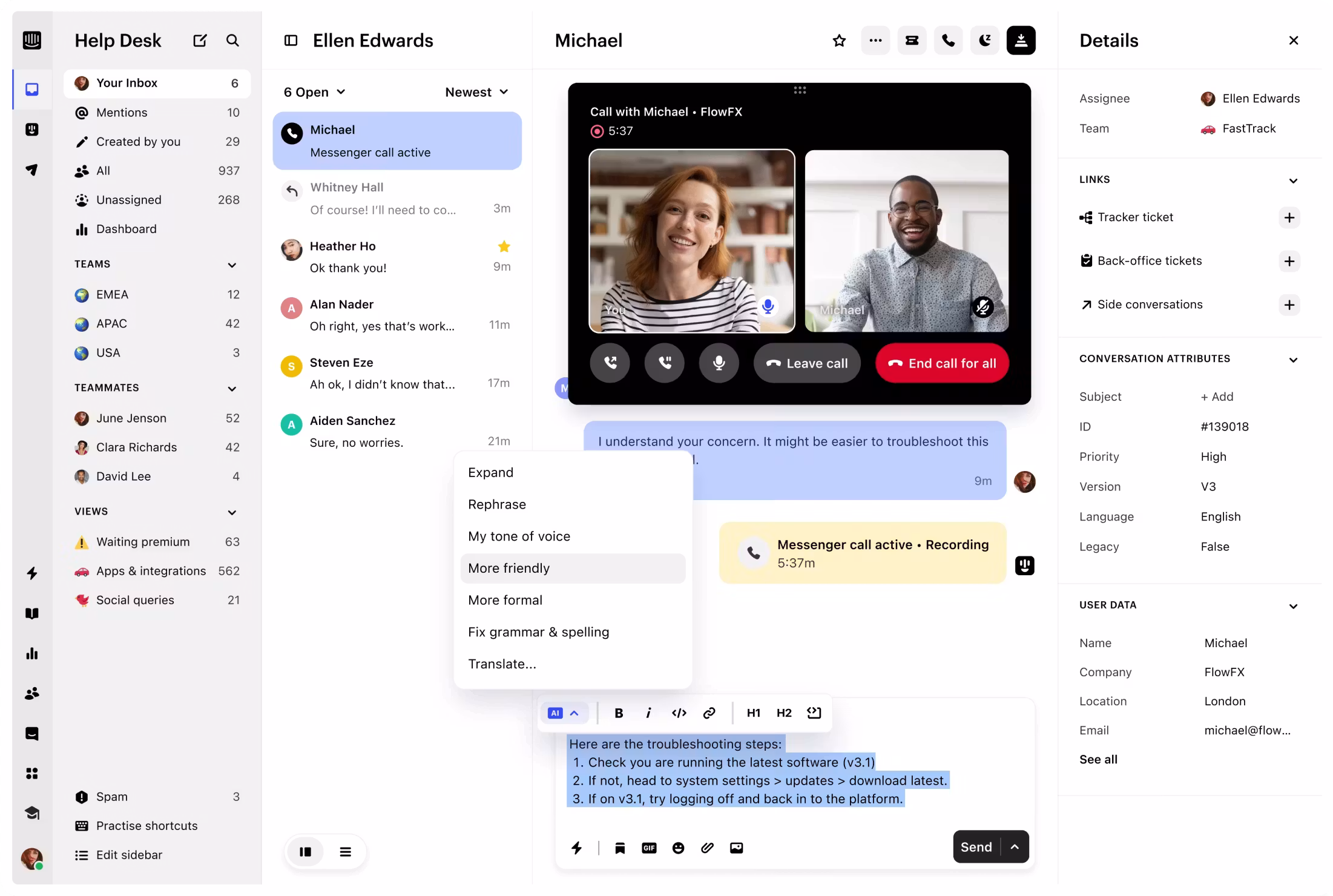 Intercom customer support features
