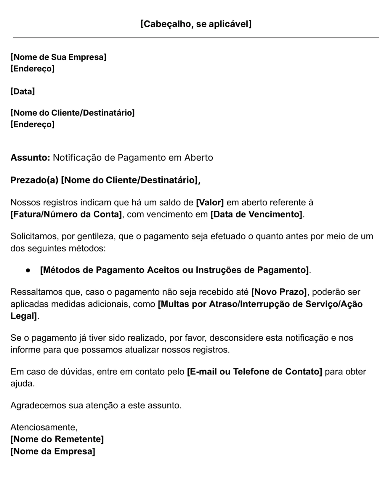 modelo de carta de cobrança