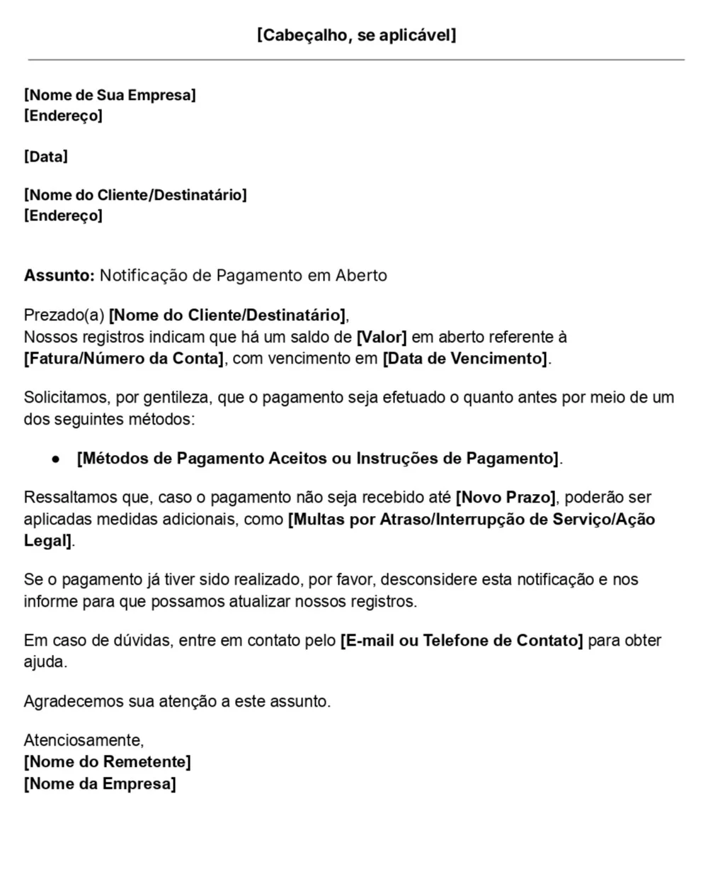 modelo de carta de cobrança