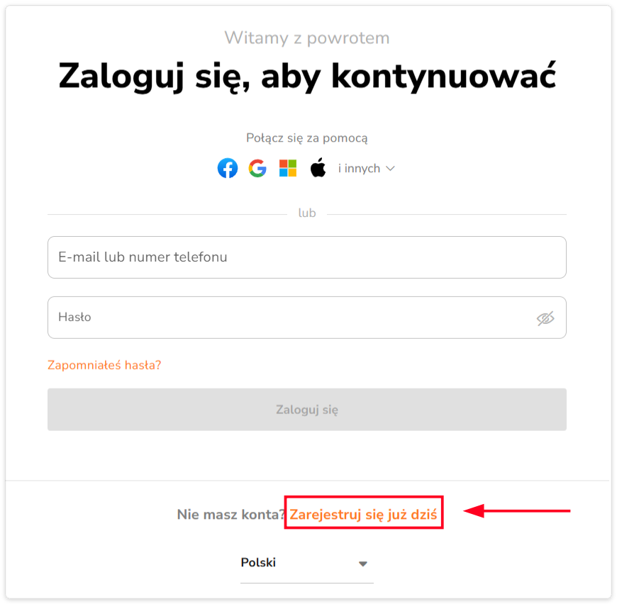 Rejestracja w Jibble w celu konfiguracji ustawień rejestracji obecności.