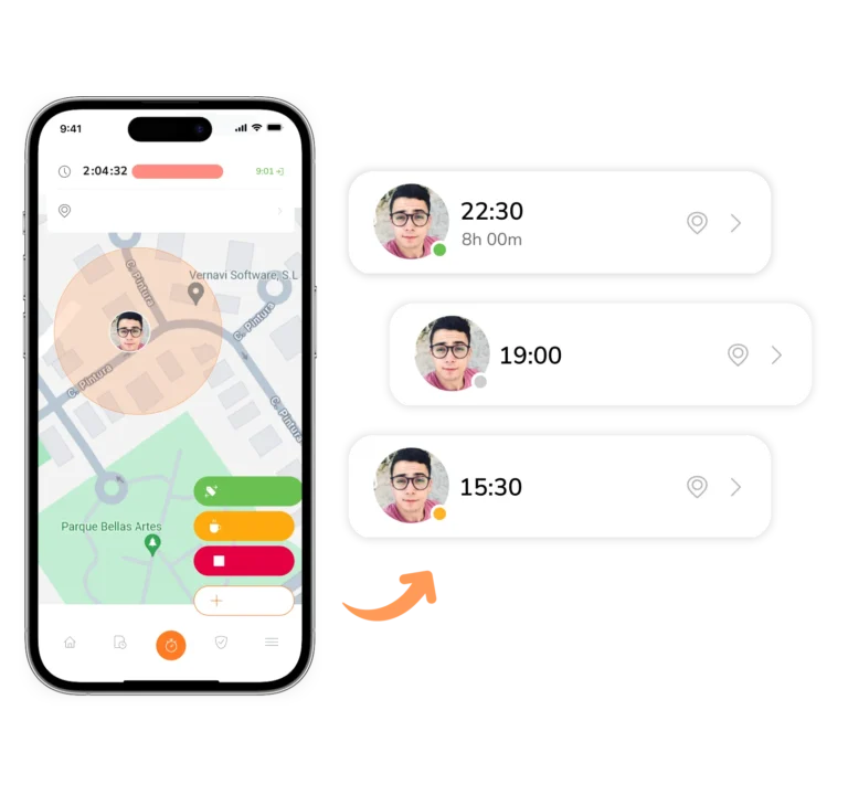 Software de control horario con rutas de ubicación en vivo de los empleados