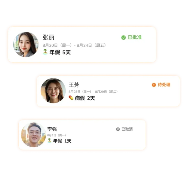 包含休假申请及状态详情的带薪休假追踪与假期管理软件
