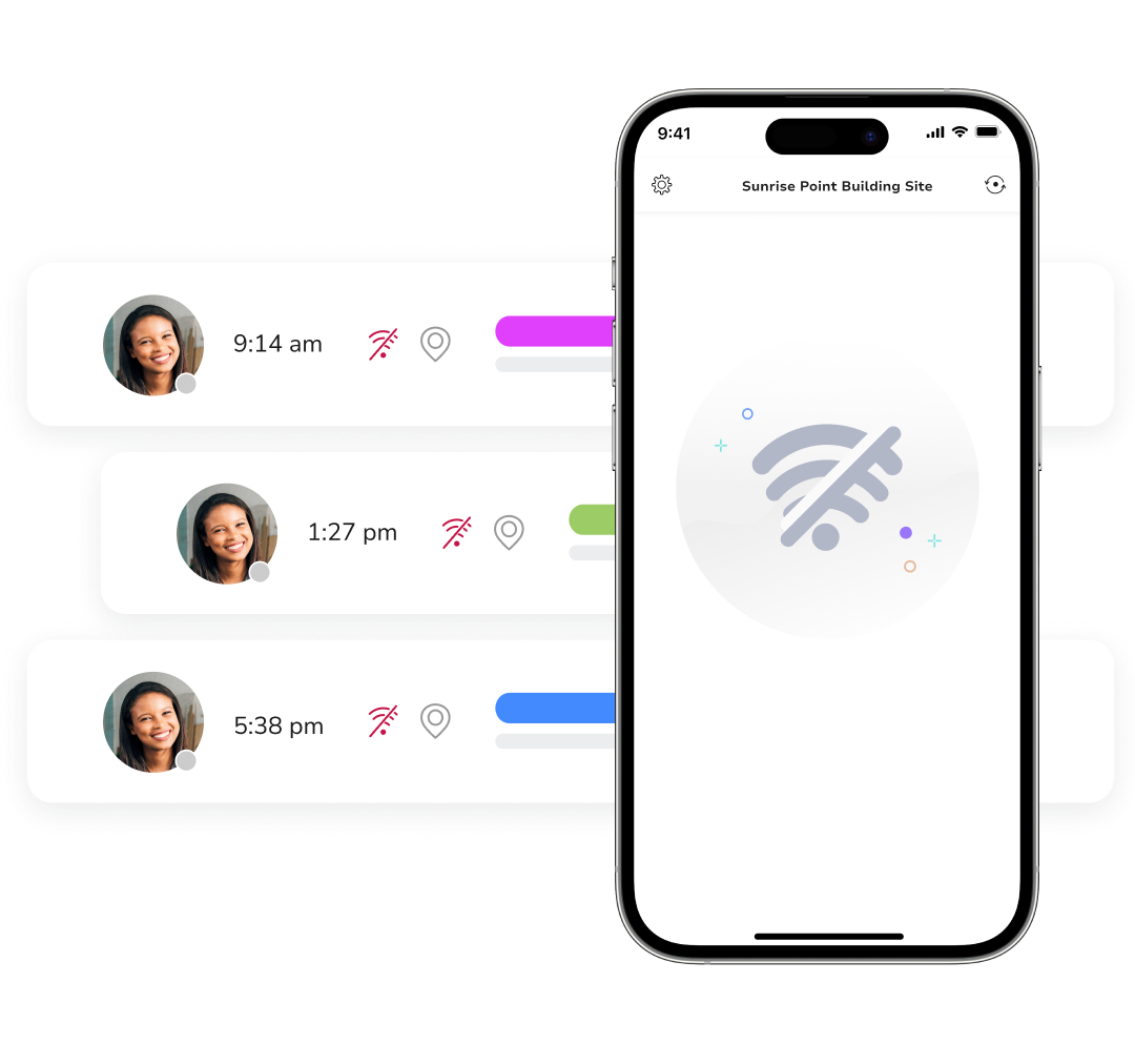 Jibble mobile app clocking in with no internet connection, with offline entries queued to sync