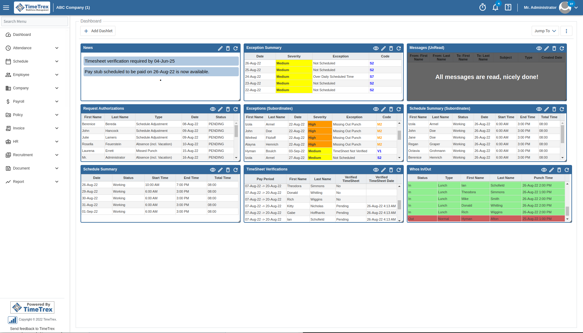 an image showing timetrex dashboard