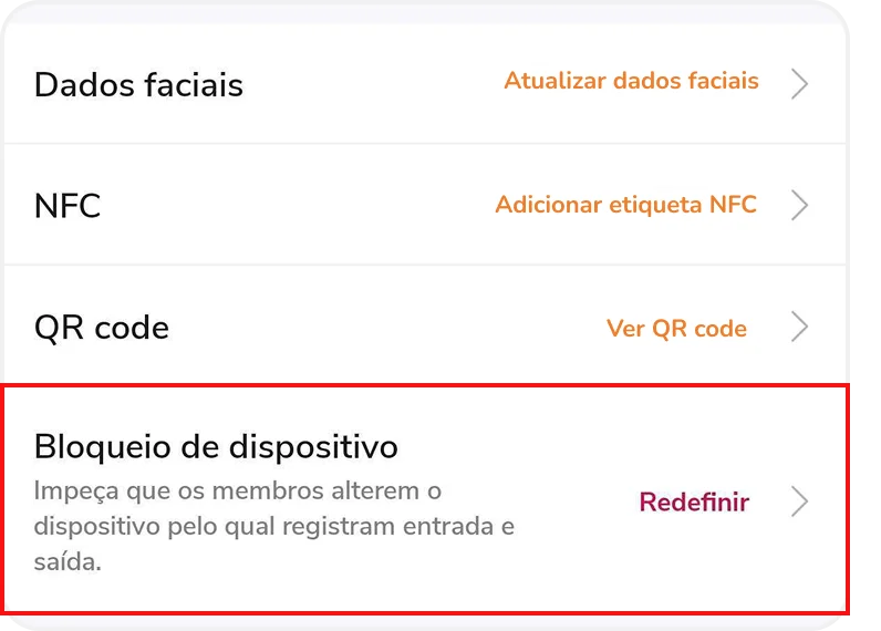 Configurações da conta – Bloqueio do dispositivo