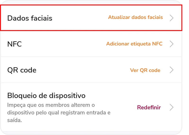 Configurações da conta – Dados faciais