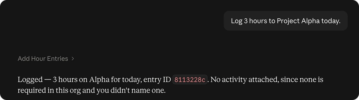 Logging manual hours via Claude