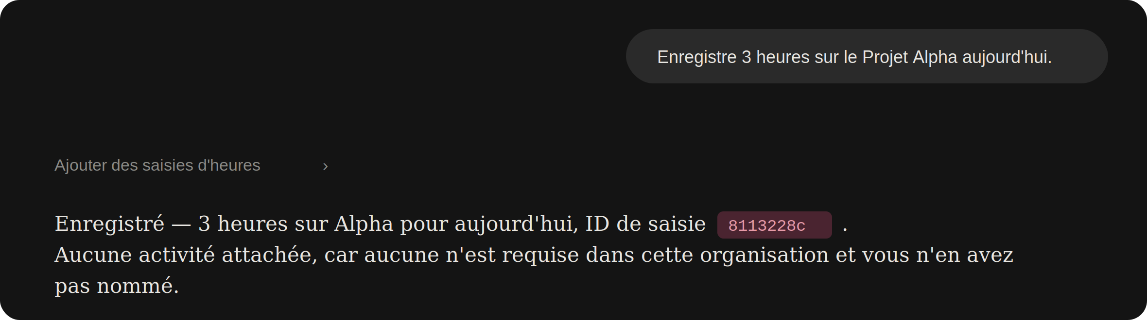 Saisie manuelle des heures via Claude