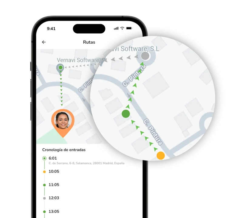 Software de control horario con rutas de ubicación en vivo de los empleados