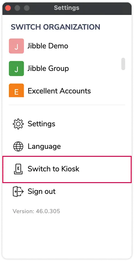 Switching to kiosk mode on Jibble desktop time tracker
