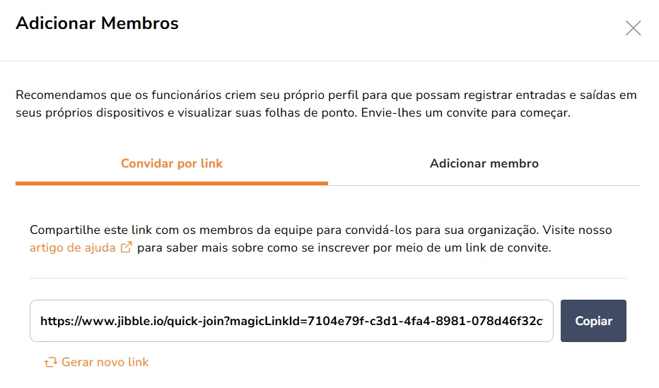 Adicionando funcionários ao sistema de gestão de força de trabalho Jibble