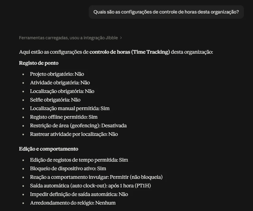 Verificar configurações de controle de horas via Claude