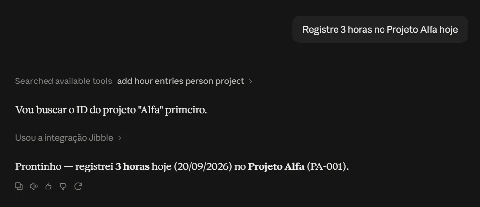 Registrar horas manuais via Claude