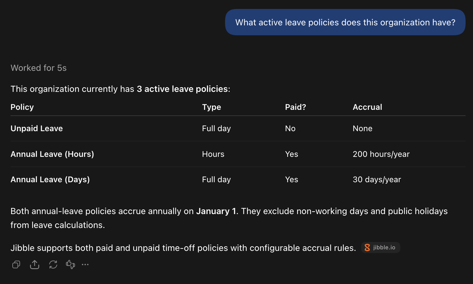 Checking active leave policies in ChatGPT