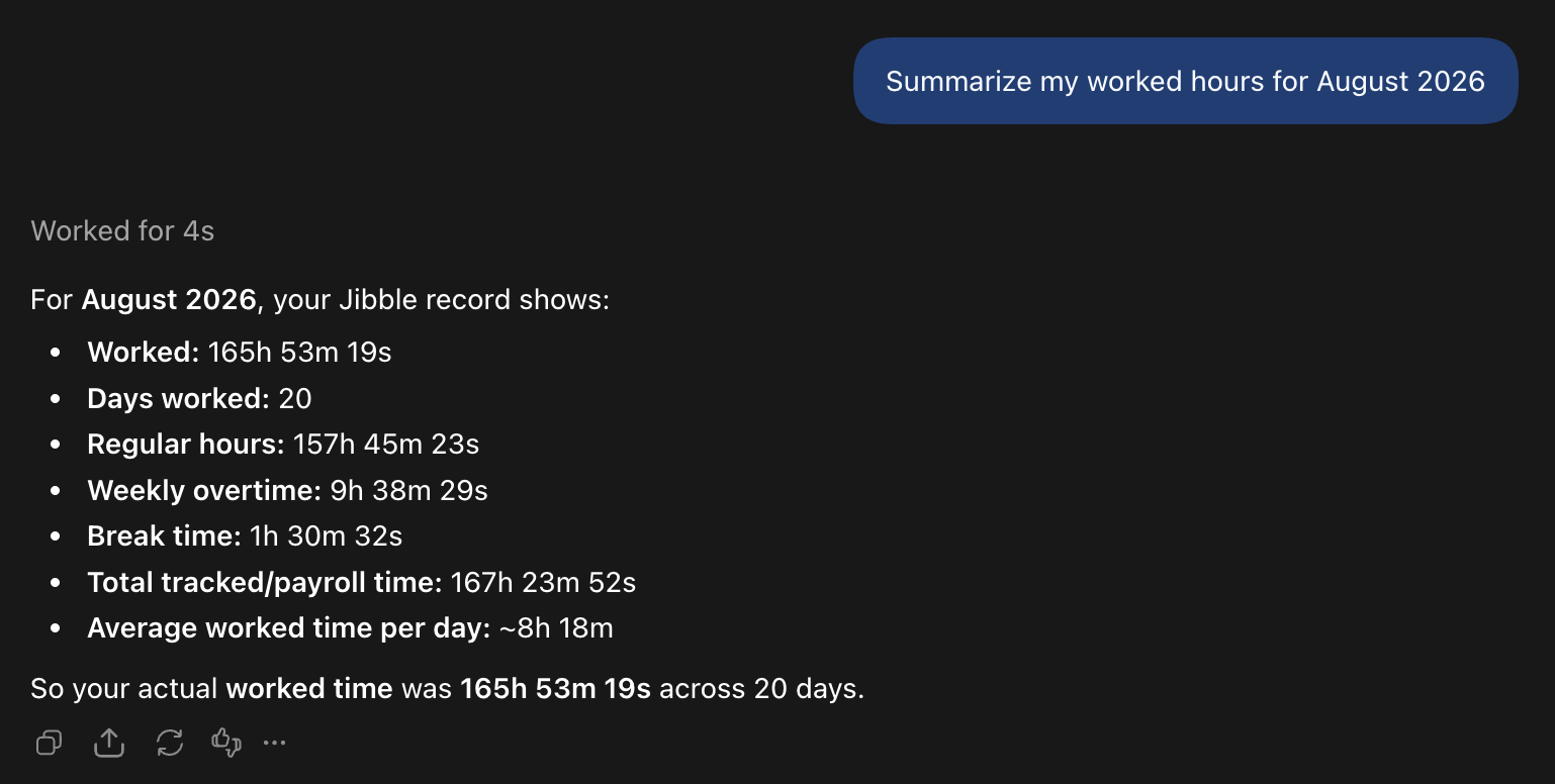 Summarizing worked hours in ChatGPT